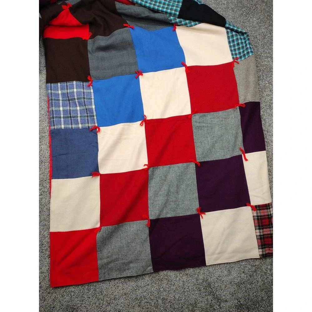 VTG QUILT 72X88 FULL SIZE PATCHWORK SQUARES QUILTED BLANKET HOMEMADE CottageCore